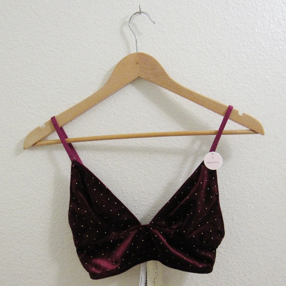 F21 Burgundy Velvet Studded Bralette